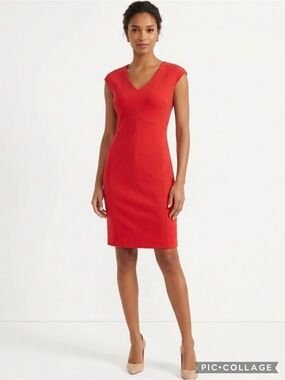Hal Rubenstein Dress S Red Coral Cap Sleeve Ponte Knit Sheath Cocktail Work